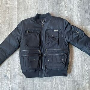 Men’s Gifts of Fortune Black Nylon Anarchy Bomber Jacket Size Medium